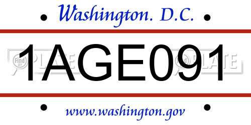 1AGE091 District Of Columbia License Plate