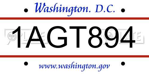 1AGT894 District Of Columbia License Plate