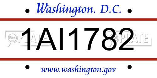 1AI1782 District Of Columbia License Plate