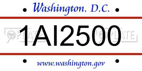 1AI2500 District Of Columbia License Plate