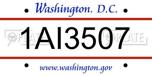 1AI3507 District Of Columbia License Plate