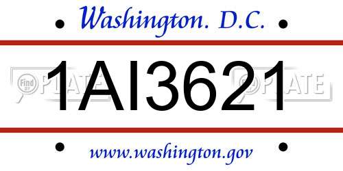 1AI3621 District Of Columbia License Plate