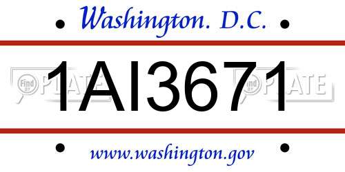 1AI3671 District Of Columbia License Plate