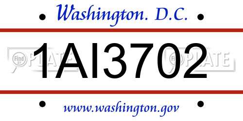 1AI3702 District Of Columbia License Plate