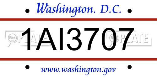 1AI3707 District Of Columbia License Plate