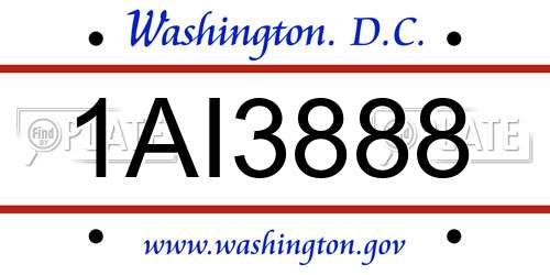 1AI3888 District Of Columbia License Plate