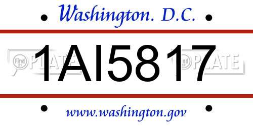 1AI5817 District Of Columbia License Plate