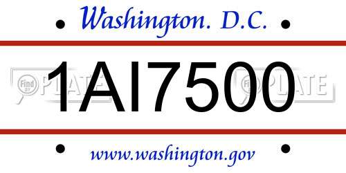 1AI7500 District Of Columbia License Plate
