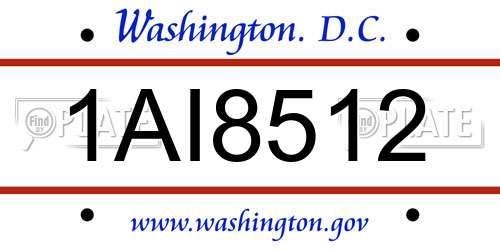 1AI8512 District Of Columbia License Plate