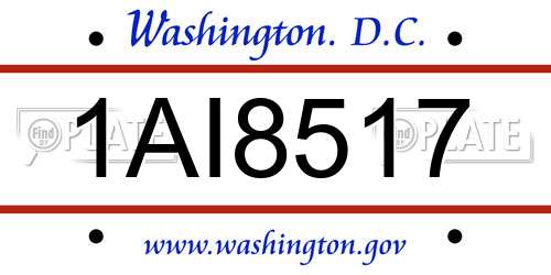 1AI8517 District Of Columbia License Plate