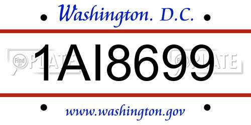 1AI8699 District Of Columbia License Plate