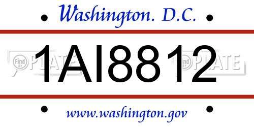1AI8812 District Of Columbia License Plate