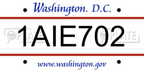 1AIE702 District Of Columbia License Plate