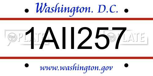 1AII257 District Of Columbia License Plate