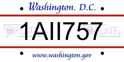 1AII757 District Of Columbia License Plate