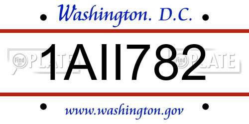1AII782 District Of Columbia License Plate