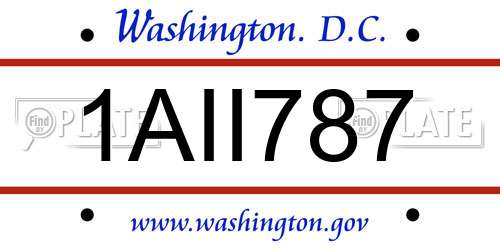 1AII787 District Of Columbia License Plate