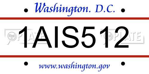 1AIS512 District Of Columbia License Plate
