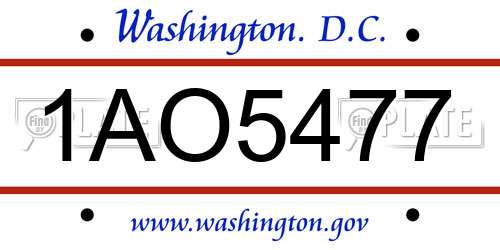 1AO5477 District Of Columbia License Plate