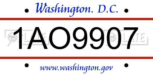 1AO9907 District Of Columbia License Plate