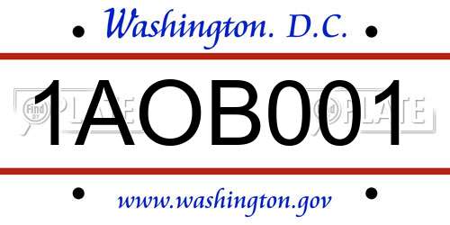 1AOB001 District Of Columbia License Plate
