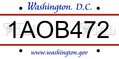 1AOB472 District Of Columbia License Plate