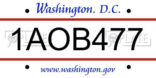 1AOB477 District Of Columbia License Plate