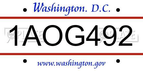 1AOG492 District Of Columbia License Plate