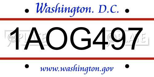 1AOG497 District Of Columbia License Plate