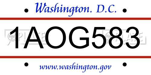 1AOG583 District Of Columbia License Plate