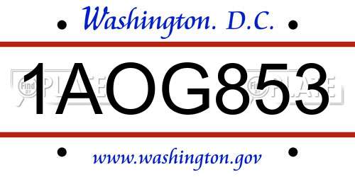 1AOG853 District Of Columbia License Plate