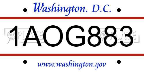 1AOG883 District Of Columbia License Plate
