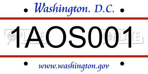 1AOS001 District Of Columbia License Plate