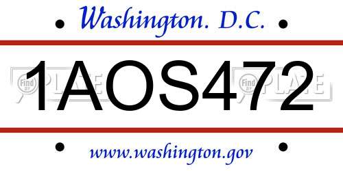 1AOS472 District Of Columbia License Plate