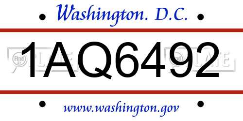 1AQ6492 District Of Columbia License Plate