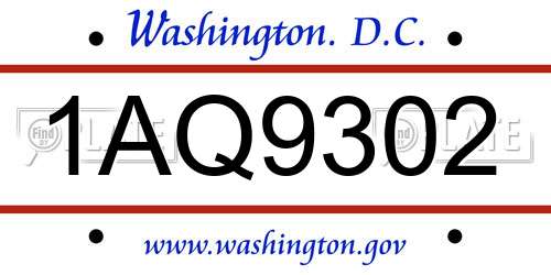 1AQ9302 District Of Columbia License Plate