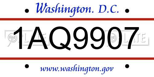 1AQ9907 District Of Columbia License Plate
