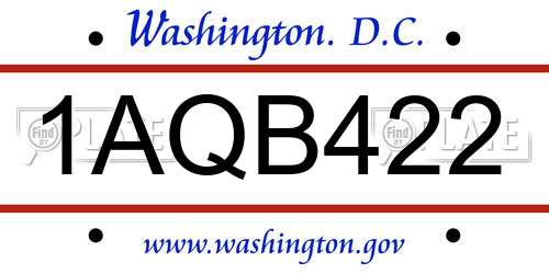 1AQB422 District Of Columbia License Plate