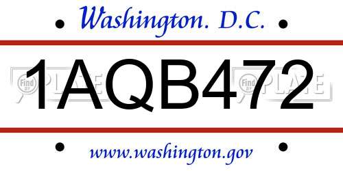 1AQB472 District Of Columbia License Plate