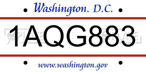 1AQG883 District Of Columbia License Plate