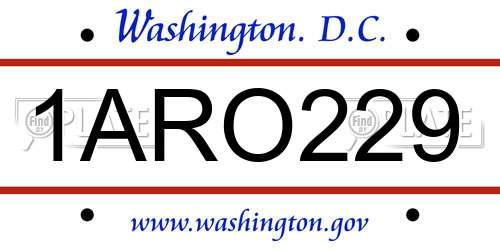 1ARO229 District Of Columbia License Plate