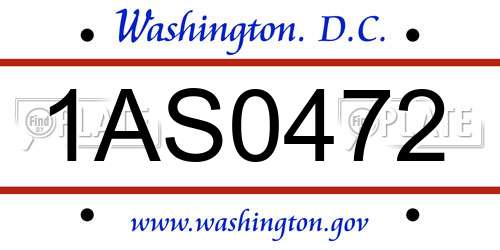 1AS0472 District Of Columbia License Plate