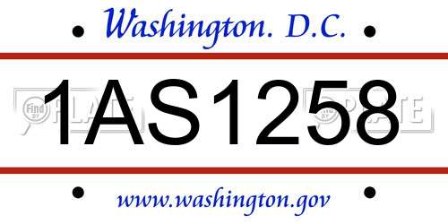 1AS1258 District Of Columbia License Plate