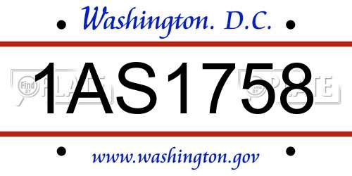 1AS1758 District Of Columbia License Plate