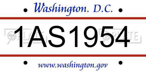 1AS1954 District Of Columbia License Plate