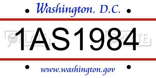 1AS1984 District Of Columbia License Plate