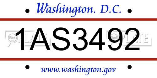 1AS3492 District Of Columbia License Plate