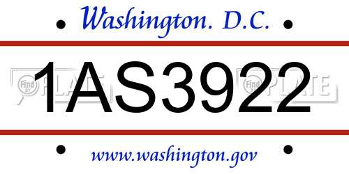 1AS3922 District Of Columbia License Plate