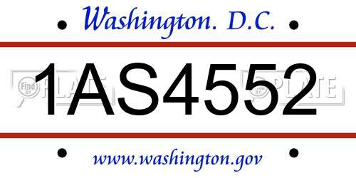 1AS4552 District Of Columbia License Plate
