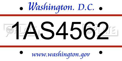 1AS4562 District Of Columbia License Plate